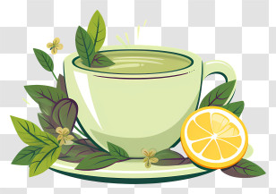Green Tea - Green Tea With Leaves And Lemon Illustration Transparent PNG