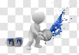Stick Figure - 3D Character Splashing Blue Paint Transparent PNG