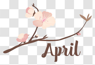 April - April Floral Branch With Elegant Typography Transparent PNG