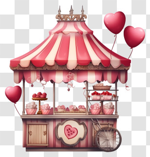 Cartoon Valentines Day Romantic Stall - Candy-Themed Kiosk With Balloons Transparent PNG