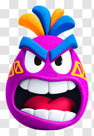 Crazy Emoji - Purple Angry Cartoon Face With Colorful Hair Transparent PNG