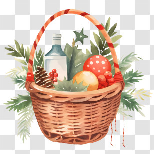Christmas Basket - Festive Christmas Gift Basket Transparent PNG