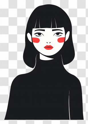 Woman In Black - Woman With Red Cheeks Illustration Transparent PNG