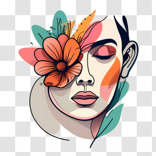 Woman Face - Artistic Face Illustration With Floral Accents Transparent PNG