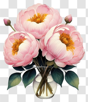 Pink Peonies - Pink Flowers In Vase Transparent PNG