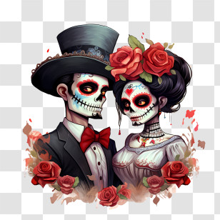 Dia De Los Muertos - Day Of The Dead Couple With Sugar Skulls Transparent PNG
