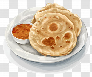 Roti Canai - Flatbread With Curry Food Illustration Transparent PNG