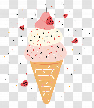 Ice Cream - Strawberry Ice Cream Cone With Sprinkles Transparent PNG