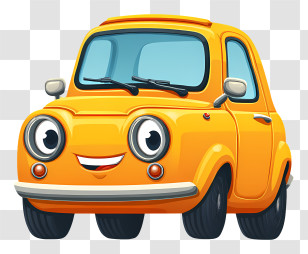 Car Emoji - Smiling Yellow Cartoon Car Transparent PNG