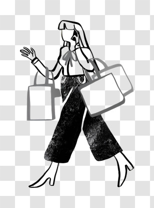 Black And White Illustration - Woman Shopping Black And White Illustration Transparent PNG
