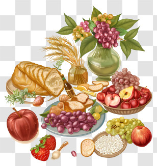 Shavuot - Harvest Feast With Fruits And Bread Transparent PNG