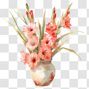 Gladiolus - Beautiful Gladiolus Flowers In Vase Transparent PNG