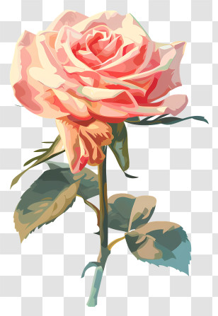 Rose - Soft Pink Rose With Stem Illustration Transparent PNG