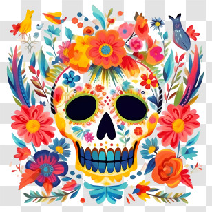 Day Of The Dead
 - Vibrant Sugar Skull With Floral Pattern Transparent PNG