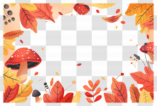 Autumn Background - Decorative Autumn Leaf Frame With Mushrooms Transparent PNG