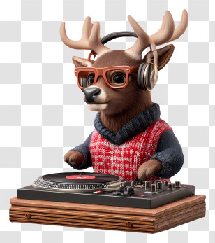 Reindeer Djing - Cool Deer DJ With Turntables Transparent PNG