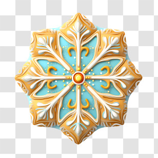 Christmas Snowflake Cookies - Ornate Blue And Gold Snowflake Decoration Transparent PNG