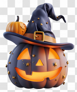 Halloween - Cheerful Halloween Pumpkin With Witch Hat Transparent PNG