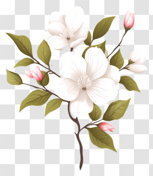 Flowering Tree - Realistic White Flower Branch Illustration Transparent PNG