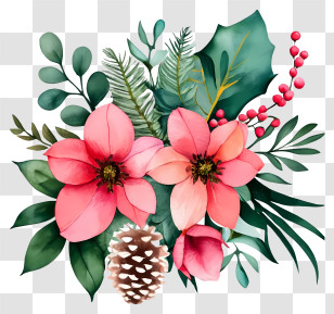 Bouquet - Festive Floral Arrangement With Seasonal Elements Transparent PNG