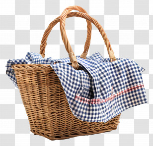 Picnic Basket - Wicker Picnic Basket With Checkered Cloth Transparent PNG