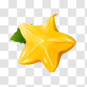 Starfruit - Single Yellow Star Fruit With Leaf Transparent PNG