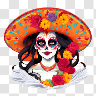 Day Of The Dead
 - Day Of The Dead Woman With Sugar Skull And Floral Hat Transparent PNG
