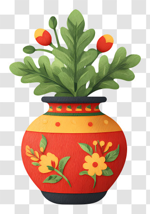 Ugadi Festival Offering Pot - Artistic Decorative Vase With Flowers Transparent PNG