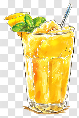 Mango Lassi Drink - Glass Of Orange Juice With Garnish Transparent PNG