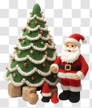 Santa Claus - Christmas Santa And Tree Decoration In Crochet Style Transparent PNG