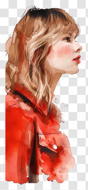 Taylor Swift - Female Portrait In Watercolor Style With Red Tones Transparent PNG