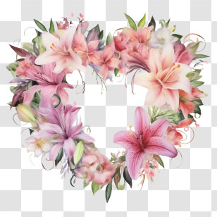 Lily Flower
 - Heart-Shaped Flower Wreath With Pink Lilies Transparent PNG