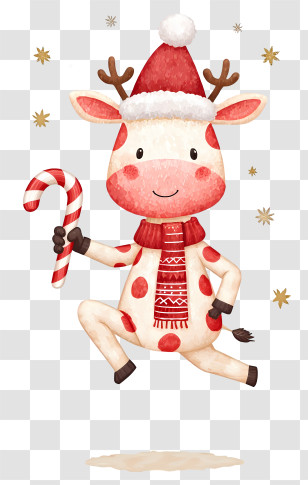 Giraffe Holding Candy Cane - Festive Cow With Candy Cane Transparent PNG