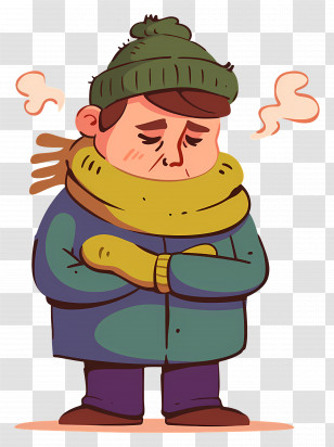 Person With Cold - Cartoon Of A Shivering Man In Winter Clothes Transparent PNG