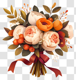 Wedding Flower Art - Bouquet With Ribbon Transparent PNG