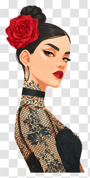 Stylish Woman - Stylish Tattooed Woman With Rose Transparent PNG