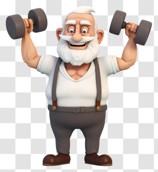 Cartoon Character - Strong Elderly Man Lifting Weights Transparent PNG