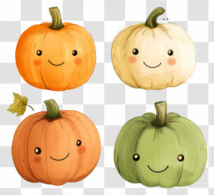Cute Pumpkins - Colorful Autumn Scene With Smiley Pumpkins Transparent PNG