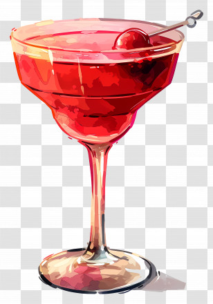 Red Cocktail - Red Cocktail In Glass With Cherry Garnish Transparent PNG