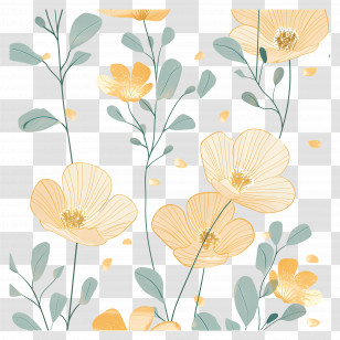 Gold Flowers - Beautiful Yellow Flowers With Green Leaves Transparent PNG