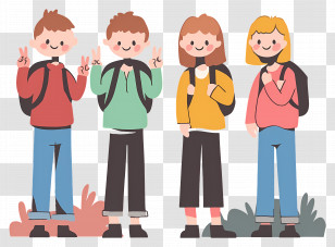 Group Of People - Cartoon Students With Backpacks Illustration Transparent PNG