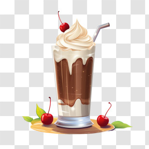 Chocolate Milkshake - Chocolate Milkshake With Whipped Cream And Cherries Transparent PNG