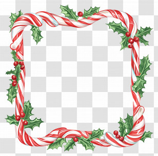 Christmas Border - Red And White Candy Cane Frame With Holly Transparent PNG