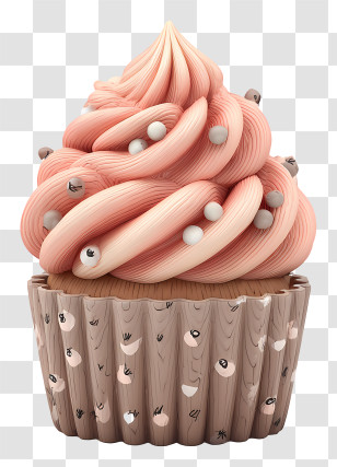 Elegant Pink Element - Whimsical Pink Swirl Cupcake Transparent PNG