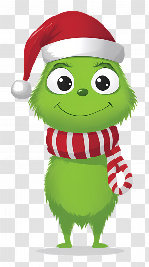 Christmas Grinch - Cute Green Cartoon In Holiday Santa Hat Transparent PNG