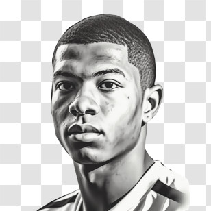 Kylian Mbappe - Black And White Male Portrait Illustration Transparent PNG
