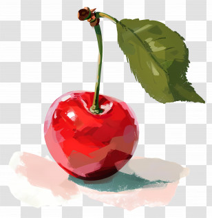 Cherry - Red Cherry With Leaf Illustration Transparent PNG