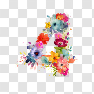 Number 4 Flower - Floral Number 4 With Colorful Flowers Transparent PNG
