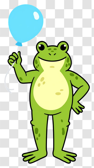 Cartoon Frog - Green Frog With Blue Balloon Cartoon Transparent PNG