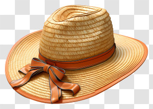 Hat - Straw Hat With A Decorative Ribbon Transparent PNG